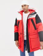 Tommy Hilfiger Color Block Arctic Parka Jacket Sorona Quilted Lining In Red - Red