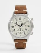 Timex Mk1 Steel Chronograph 42mm Leather Watch In Brown - Brown