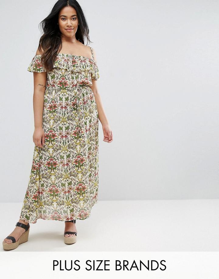 Nvme Plus Bardot Maxi Dress With Frill Detail - Multi