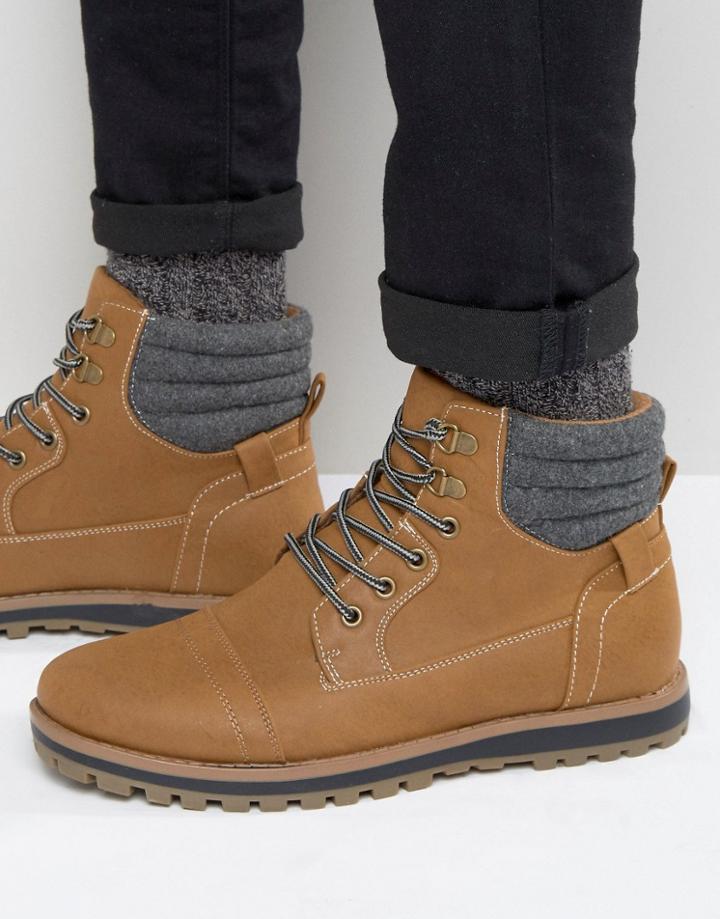 New Look Lace Up Worker Boots In Tan - Tan
