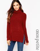 Asos Petite Sweater In Brushed Yarn With High Neck And Side Splits - Cream