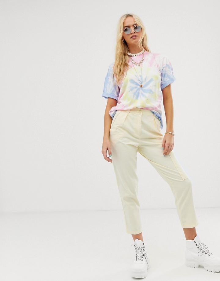 Asos Design Cut About Peg Pants In Washed Lemon-yellow