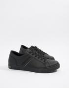 Versace Jeans Leather Sneakers With Logo In Black - Black
