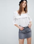 Influence Square Neck Broderie Top - White