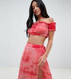 Glamorous Petite Off Shoulder Crop Top With Frill Trim In Tie Dye Two-piece