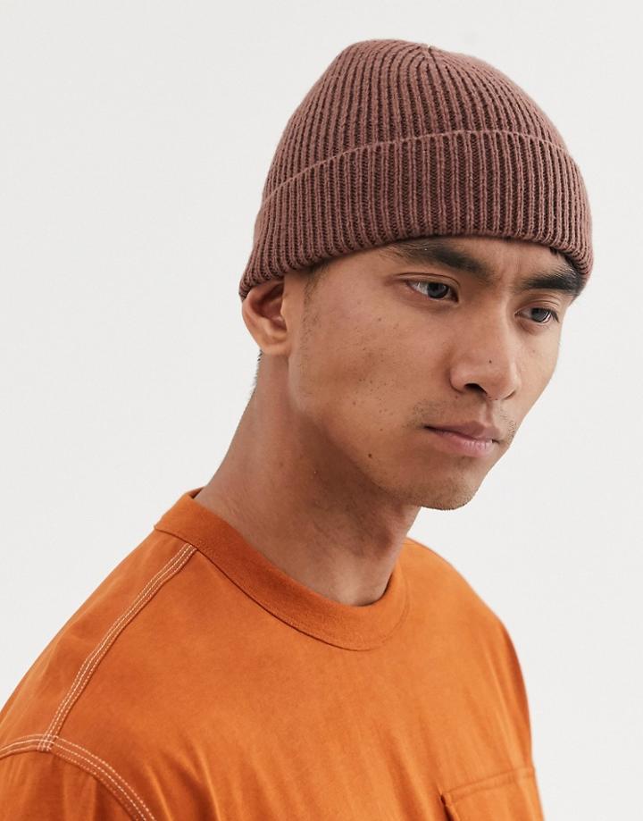 Asos Design Fisherman Beanie In Mauve