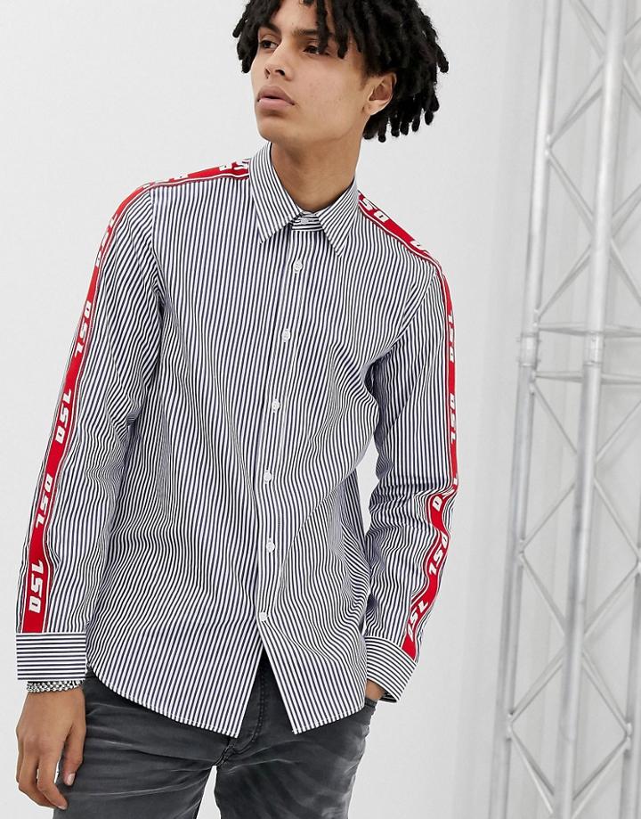 Diesel S-nori Taped Stripe Shirt In Blue - Blue