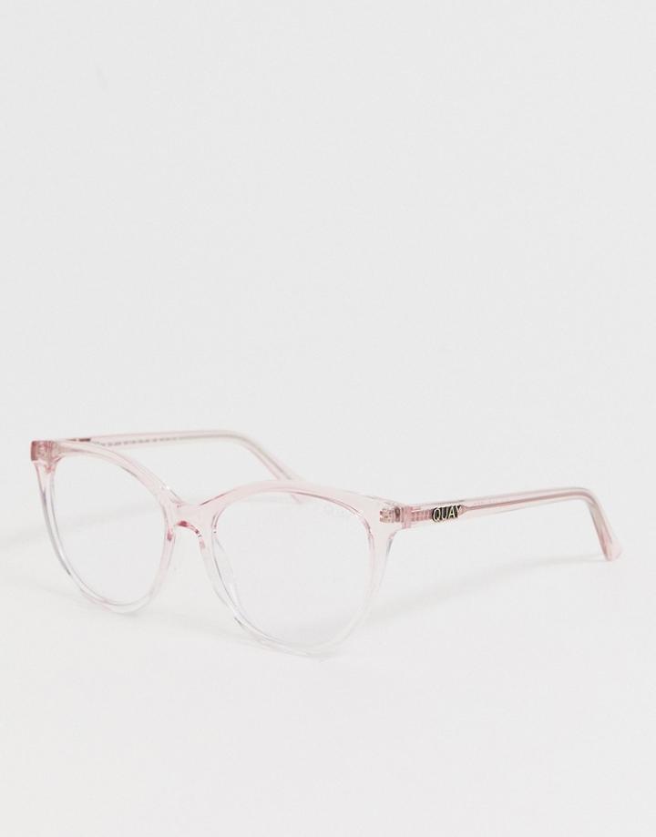 Quay Australia All Nighter Round Blue Light Clear Lens Glasses In Pink - Pink