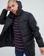 Nicce Long Line Puffer Jacket In Black With Hood - Black