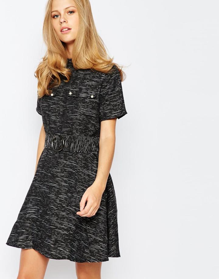 The Laden Showroom X Even Vintage Turtleneck Belted Skater Dress With Pockets - Gray