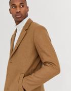 Jack & Jones Premium Wool Overcoat In Camel-tan