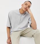 Asos White Tall Oversized Polo In Light Gray Marl Pique With Zip Neck - Gray