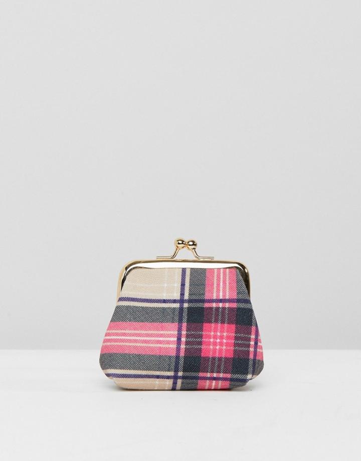 Asos Design Check Clip Frame Purse - Pink