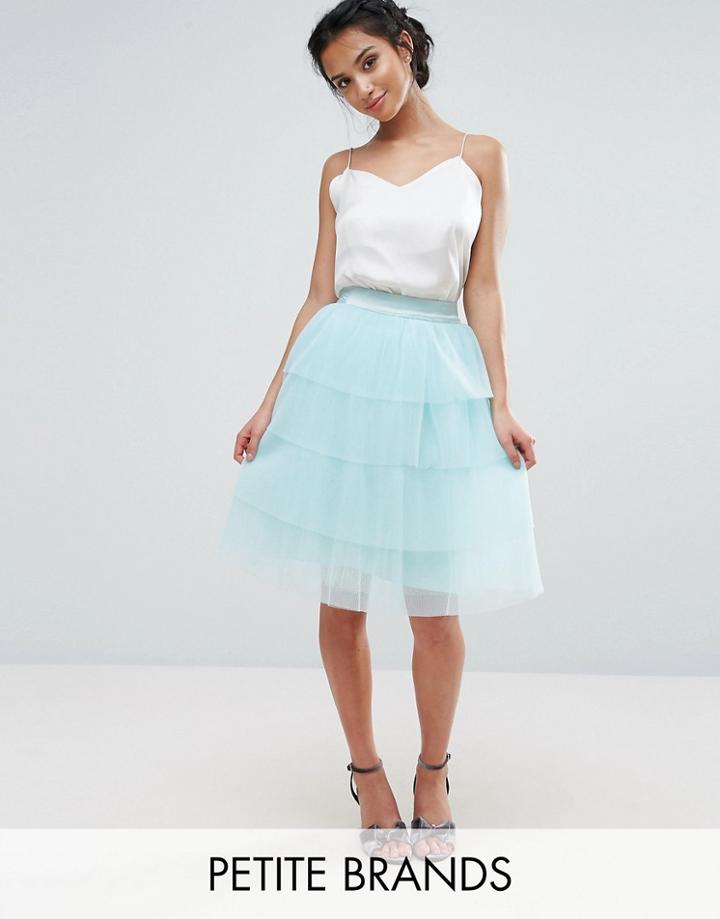 True Decadence Petite Layered Tulle Midi Skirt - Green