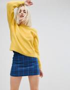 Asos Sweater In Fluffy Yarn With Crew Neck - Yellow