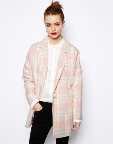 New Look Pink Check Boyfriend Coat