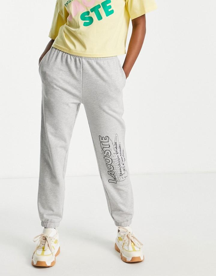 Lacoste Printed Logo Sweatpants In Gray