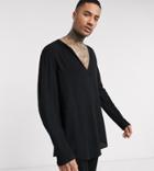 Asos Design Tall Regular Fit Overhead Shirt In Crinkle Viscose In Black