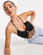 Asos Design Satin Open Cami With Wrap Around Tie In Black
