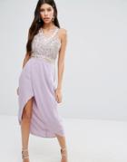 Virgos Lounge Crystal Embroidered Bodice Midi Dress - Purple