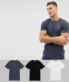 Hollister 3 Pack Crew Neck T-shirt Seagull Logo Slim Fit In Black/gray/navy - Multi