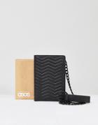 Asos Leather Card Holder In Black With Chain - Black