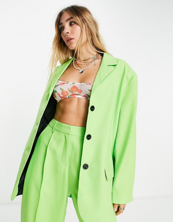 Topshop Tailored Oversized Single Breasted Blazer In Bright Green - Part Of A Set