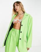 Topshop Tailored Oversized Single Breasted Blazer In Bright Green - Part Of A Set