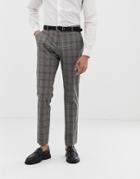 Selected Homme Slim Suit Pants In Gray Sand Check - Gray