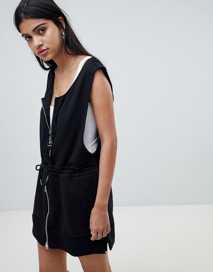 Diesel Romper With Exposed Zip And Drawstring Waist Detail - Black