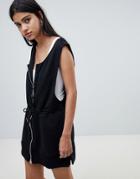 Diesel Romper With Exposed Zip And Drawstring Waist Detail - Black