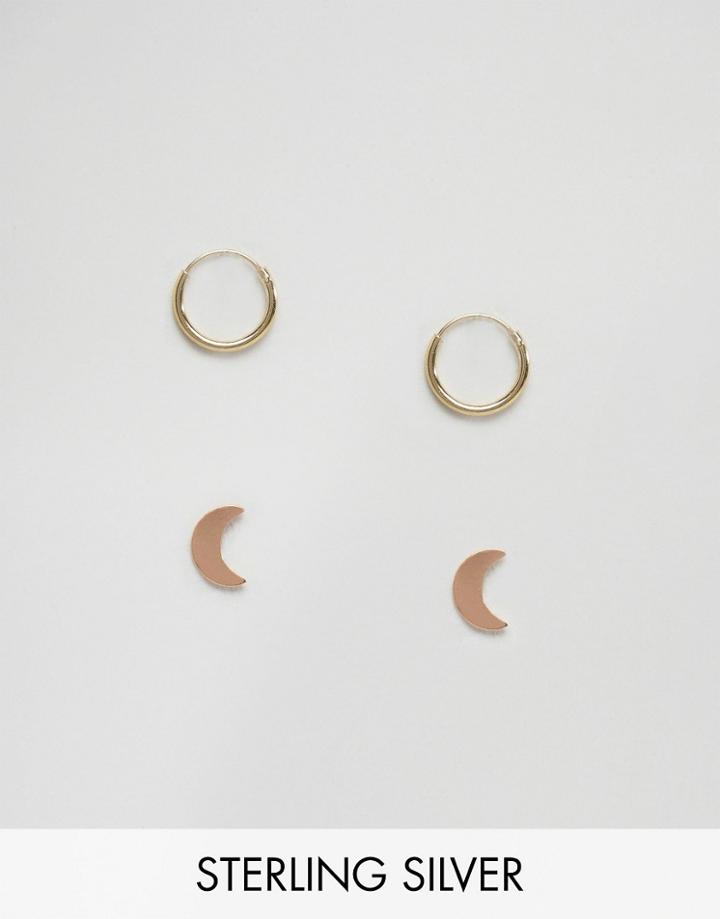 Asos Pack Of 2 Rose Gold Plated And Gold Plated Sterling Silver Hoop And Stud Earrings - Multi