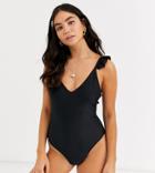 Glamorous Exclusive Frill Shoulder Swimsuit In Black