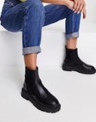 London Rebel Chunky Pull On Ankle Boots In Black
