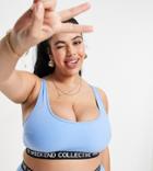 Asos Weekend Collective Curve Exclusive Scoop Crop Top With Contrast Logo Taping In Blue-blues
