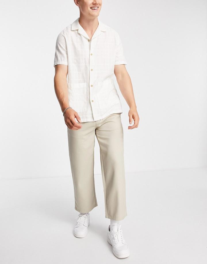 Topman Wide Leg Crop Twill Pants In Ecru-white