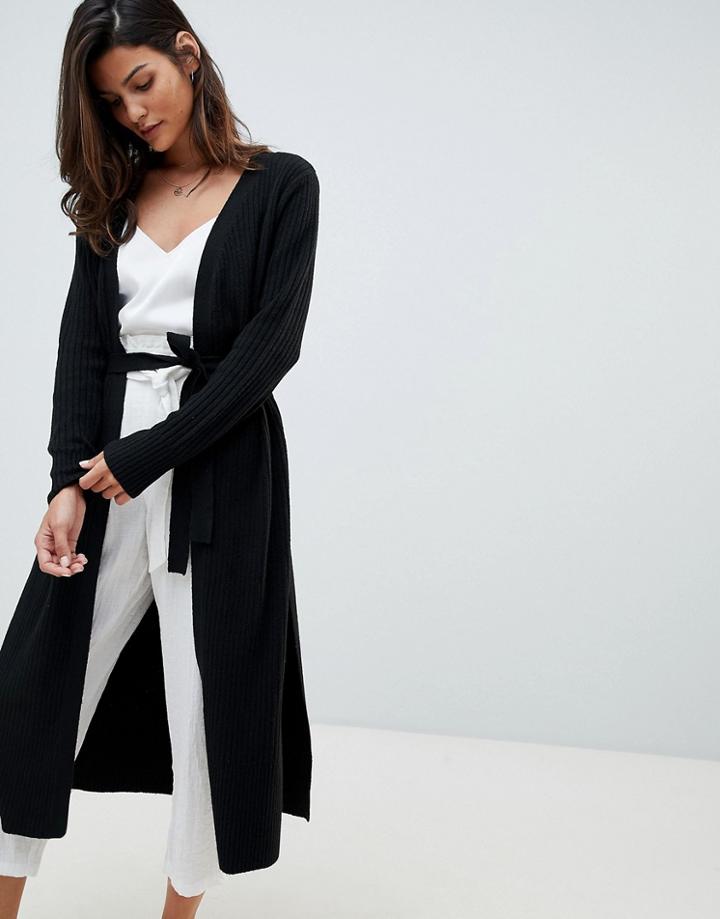 Micha Lounge Maxi Cardigan With Side Split - Black