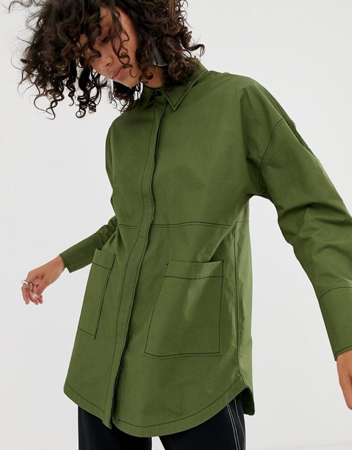 Asos White Oversized Shirt With Contrast Stitching - Multi
