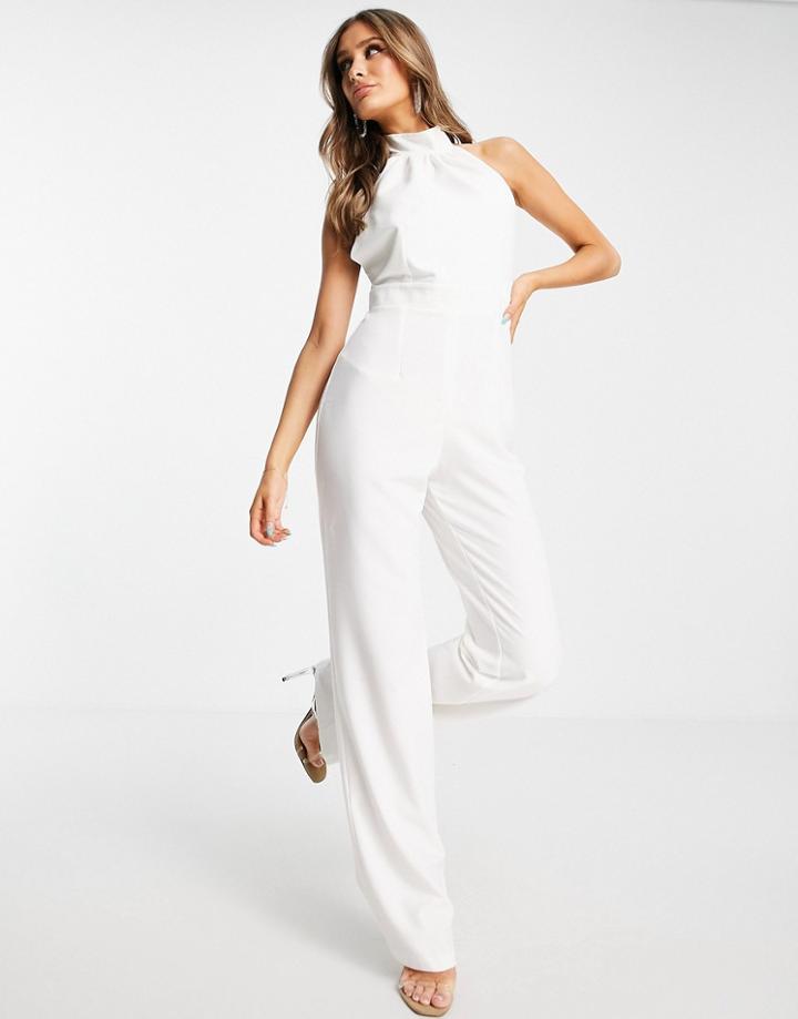 Vesper High Neck Jumpsuit In Ivory-white