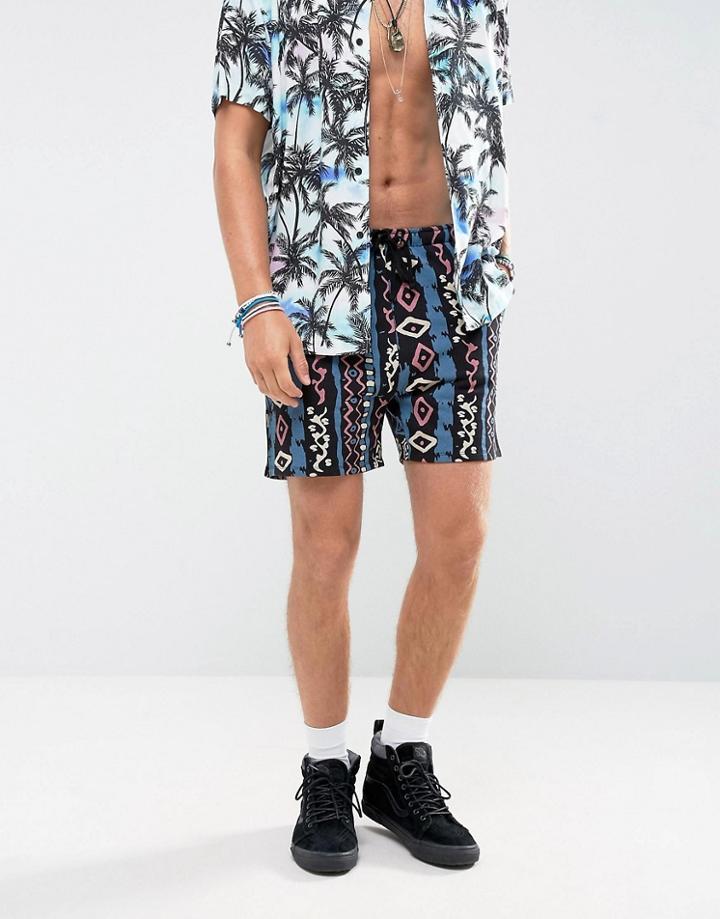 Asos Runner Shorts In Geo-tribal Print - Black