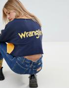 Wrangler Blue & Yellow Raw Cropped Sweatshirt With Horse Logo & Taping - Yellow