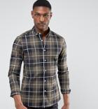 Asos Design Tall Stretch Slim Twill Check Shirt - Green