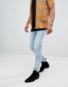 Asos Design Slim Jeans In Light Wash Blue With Western Embroidery - Blue