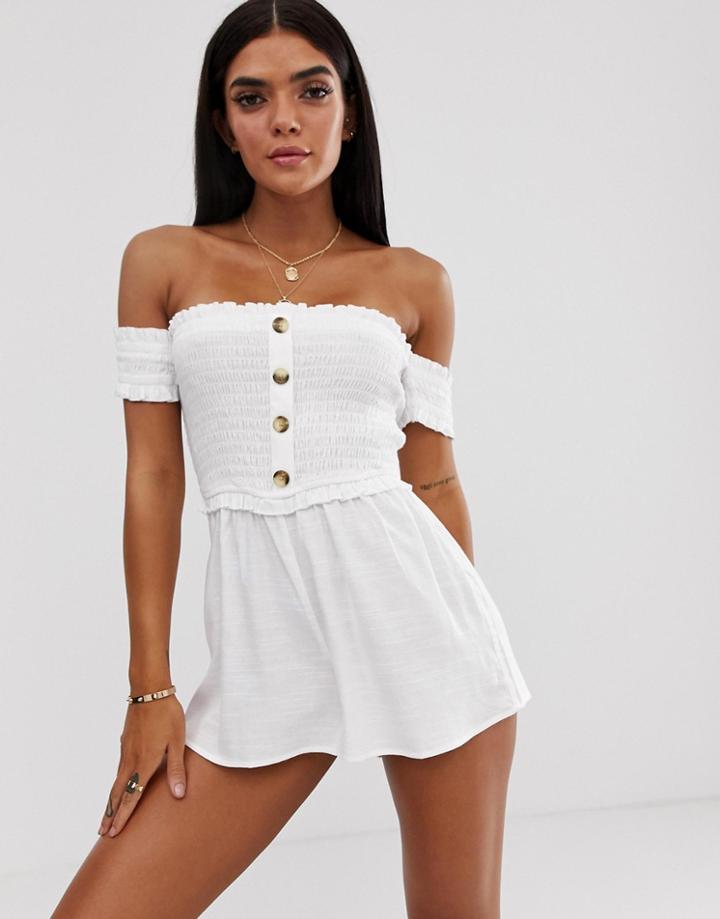 River Island Beach Off The Shoulder Romper In White
