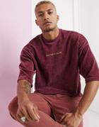 Asos Design Oversized Cord T-shirt With Fantasy Chest Embroidery-purple