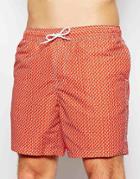 Asos Swim Shorts With Geo Print In Mid Length - Red