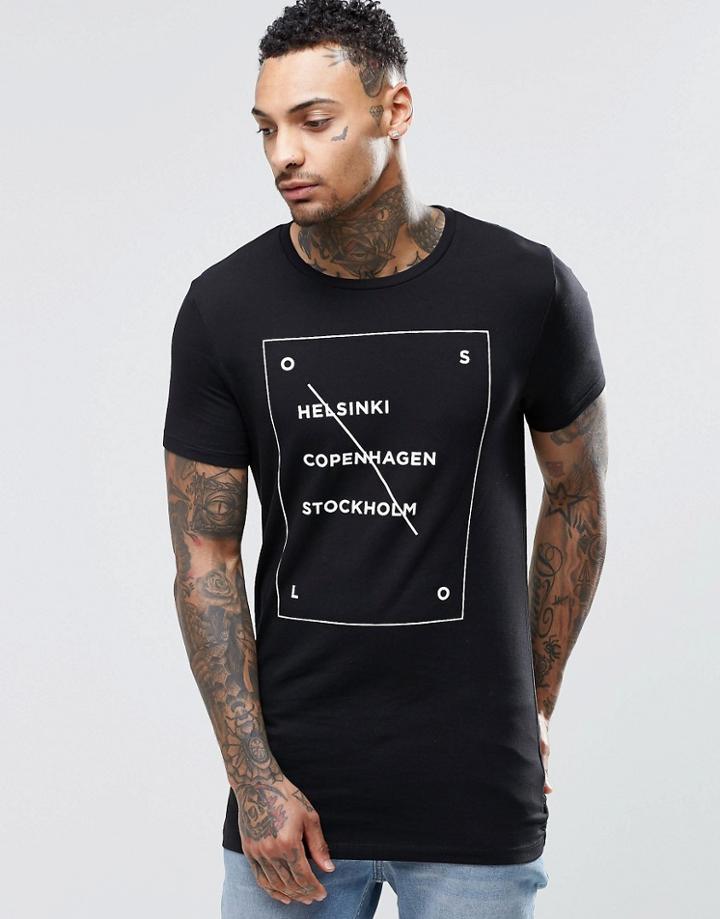 Asos Longline Muscle T-shirt With Helspen Print - Black