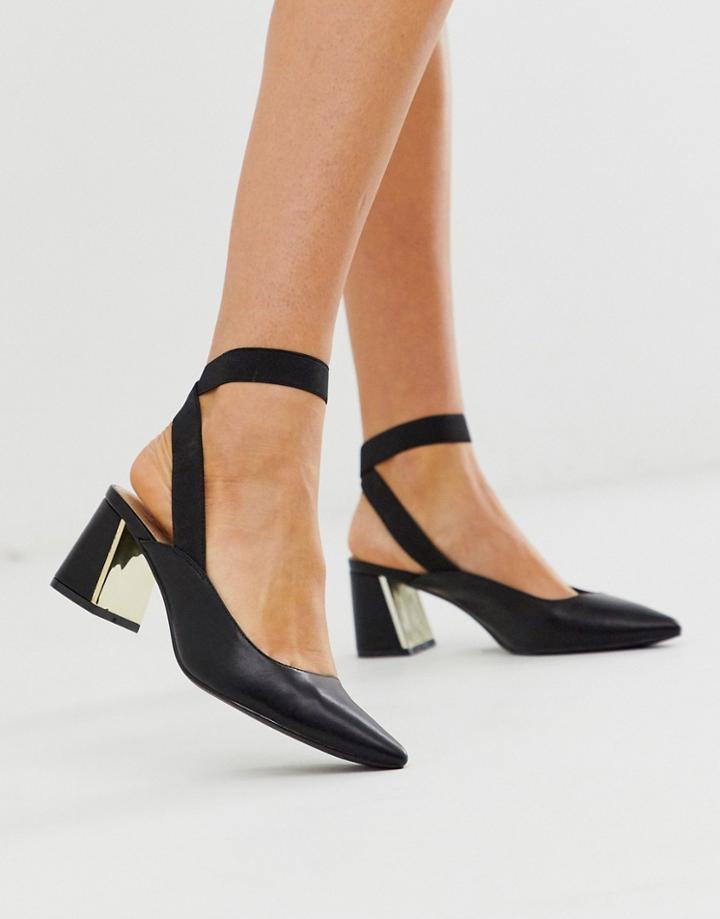 Truffle Collection Pointed Slingback Block Heel Shoe In Black