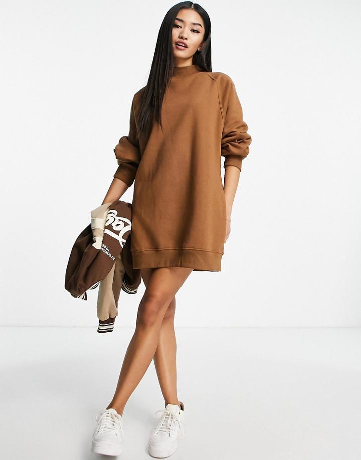 Pull & Bear Oversized Sweat Dress In Brown