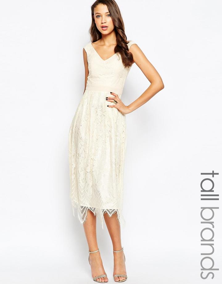 Little Mistress Tall Midi Prom Dress With Scallop Hem - Cream